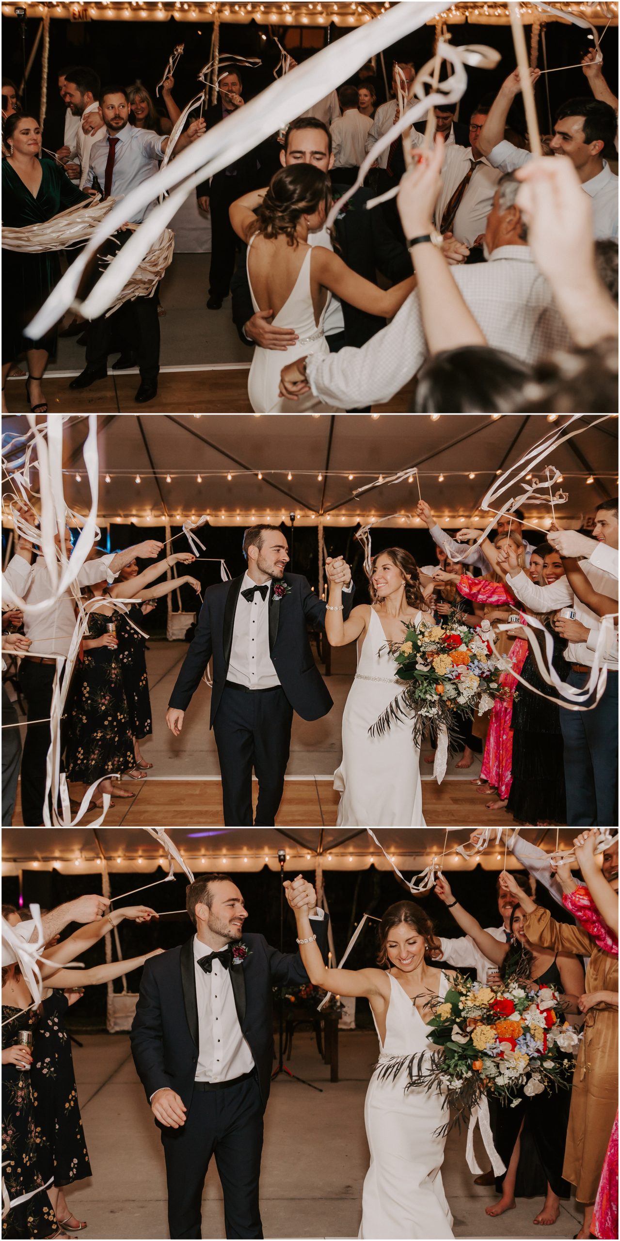 For the exit from their stylish wedding they chose  wands with fabric and bells for everyone to use in lieu of sparklers