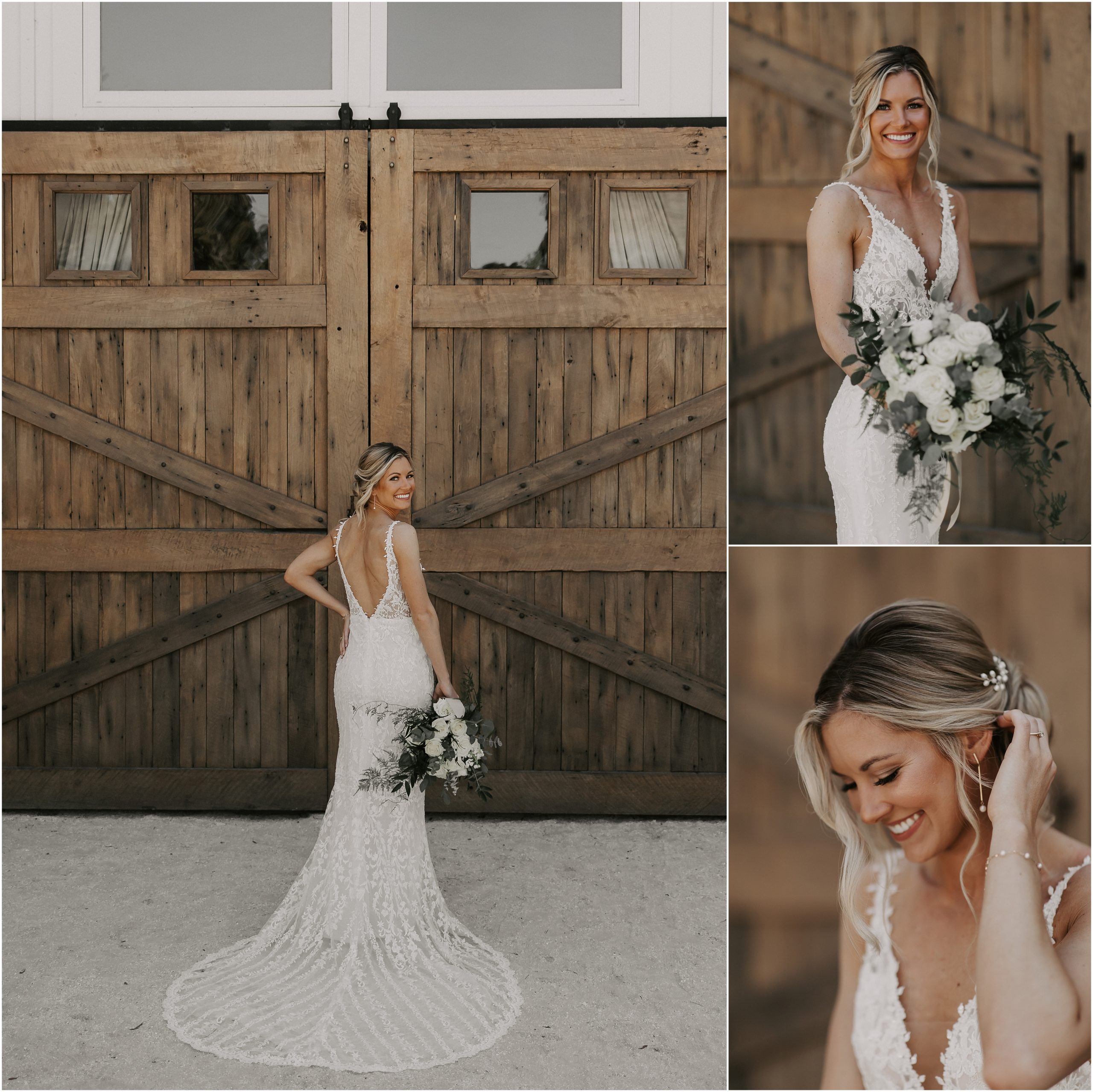 Jenna wears a fresh and organic gown wich match perfectly with her bouquet