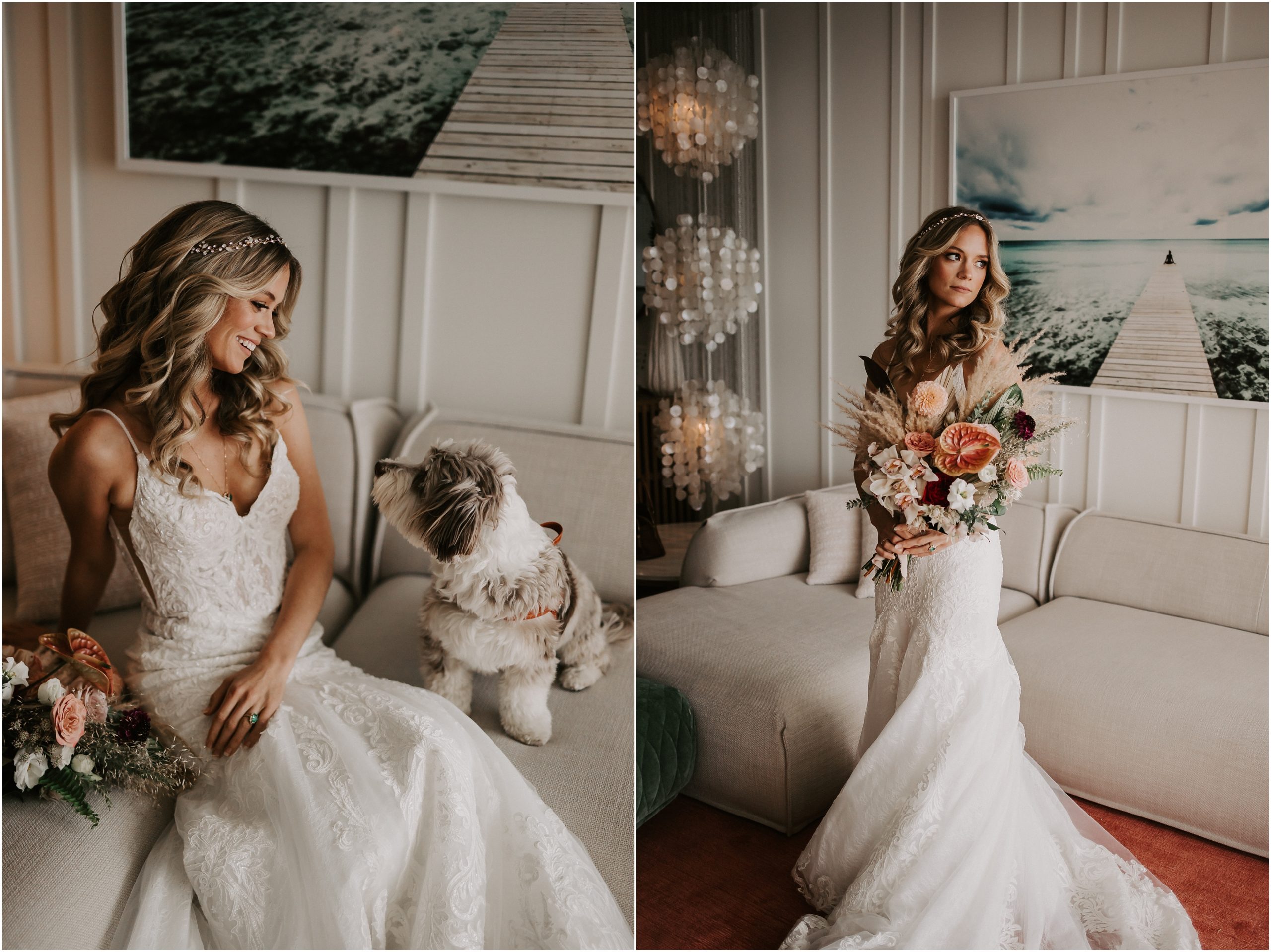 She chose not having a bridal party which resulted in more free time during the day. She was able to take it all in during her getting ready time with a special guest, their lil Paddy boy and a photograph commemorating sweet Tegan, who sadly passed a few weeks before their wedding.