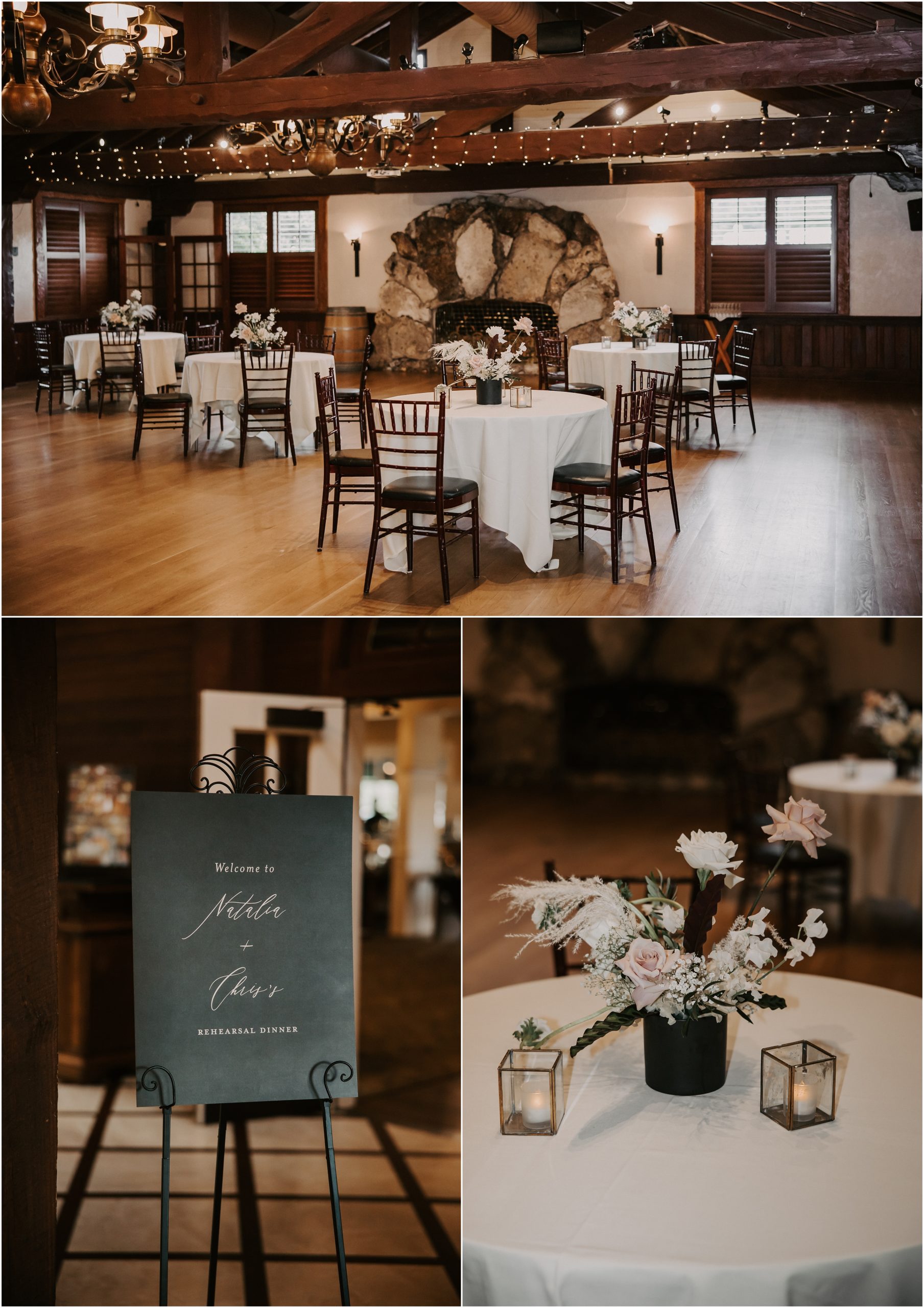 to begin with the distinguished garden wedding weekend celebrations, they held their rehearsal dinner at Dubsdread Golf club, given their guest a little sneak peek of what awaited them over this special weekend! The welcome sign and wedding's stationary were from Minted Weddings.